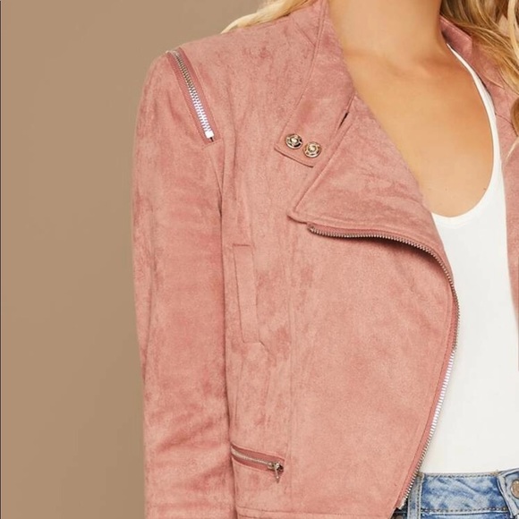 Suede moto jacket vegan pink biker 824562 - Picture 6 of 7